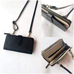 本革　超軽量２６０グラム　上質お財布ショルダー 　バイカラーL字型財布　お財布ポシェット　長財布　black+greig 2枚目の画像