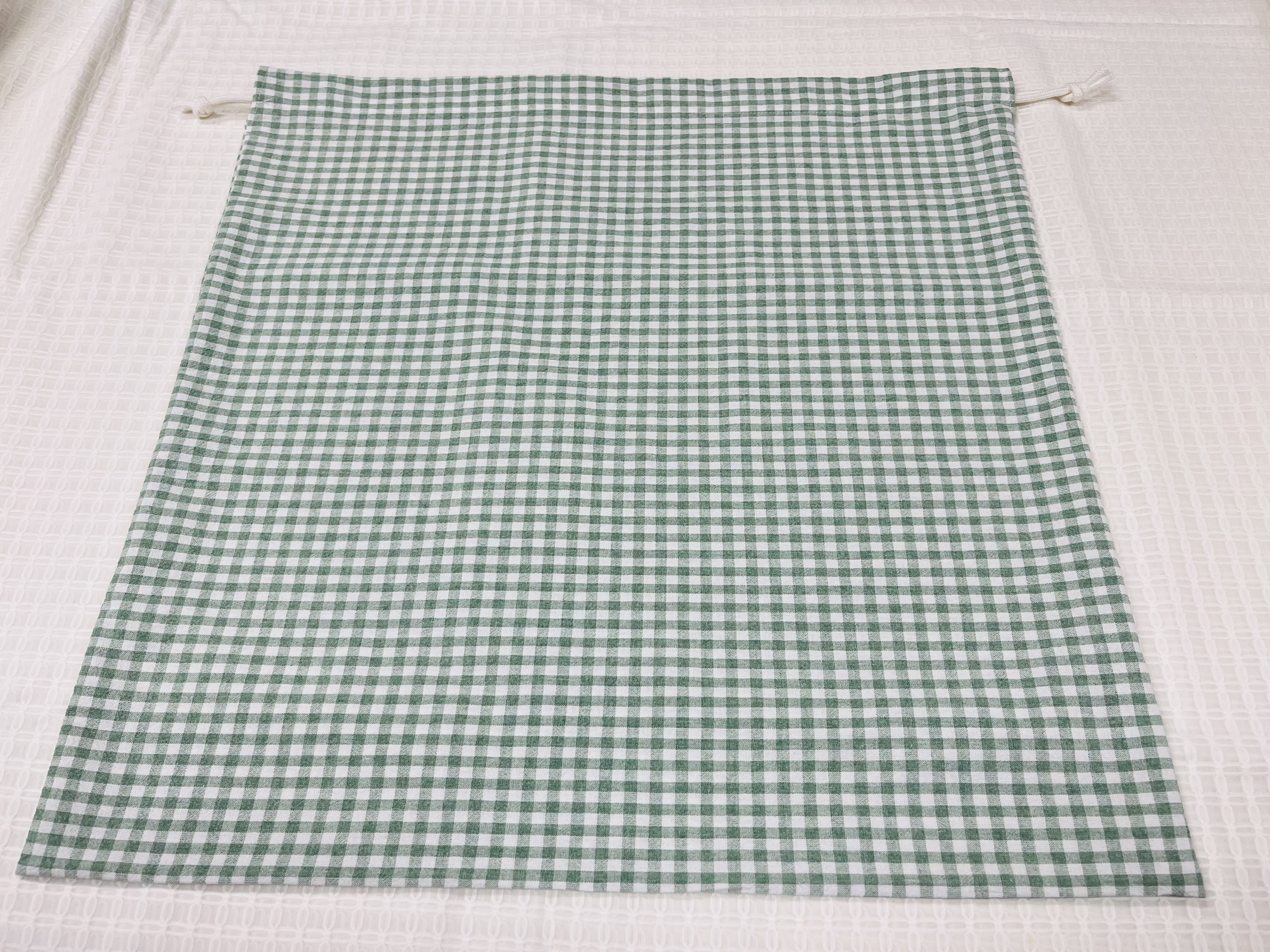 【40】巾着袋　青＊イエロー＊グリーン　ドット　ギンガムチェック