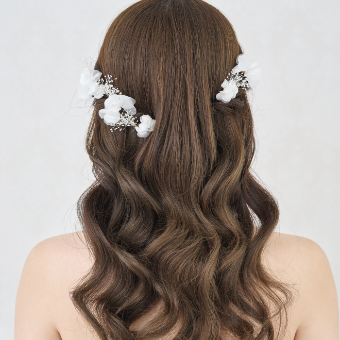 MA290　 ヘッドドレス　ウェディング 　花　小枝　アレンジ　髪飾り　成人式　結婚式　洋髪和装 卒業式