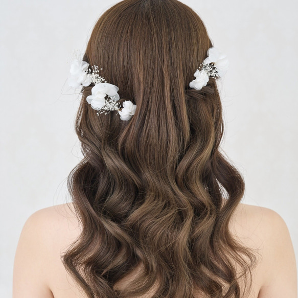 MA290　 ヘッドドレス　ウェディング 　花　小枝　アレンジ　髪飾り　成人式　結婚式　洋髪和装 卒業式 1枚目の画像