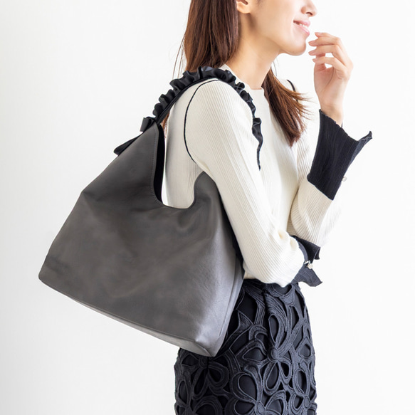 【大人気シリーズ新作】Creema限定 フリル ショルダーバッグ 合皮 レディース 軽量 トート 上品 505-23 11枚目の画像