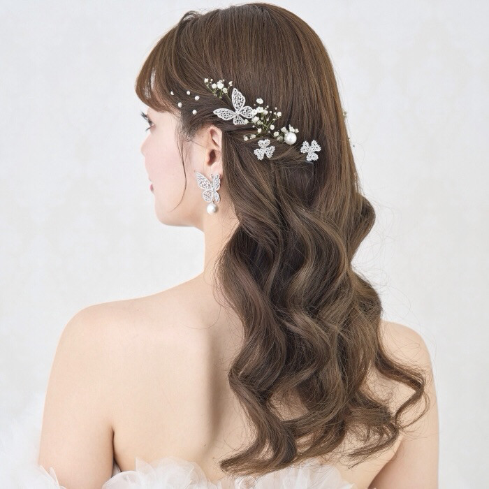 MA292　 ヘッドドレス　ウェディング 　花　小枝　アレンジ　髪飾り　成人式　結婚式　洋髪和装 卒業式