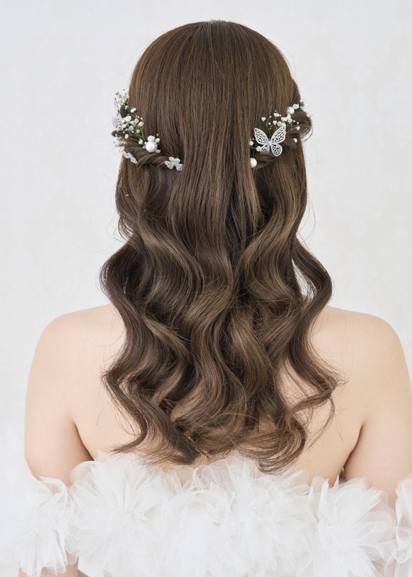 MA292　 ヘッドドレス　ウェディング 　花　小枝　アレンジ　髪飾り　成人式　結婚式　洋髪和装 卒業式 4枚目の画像