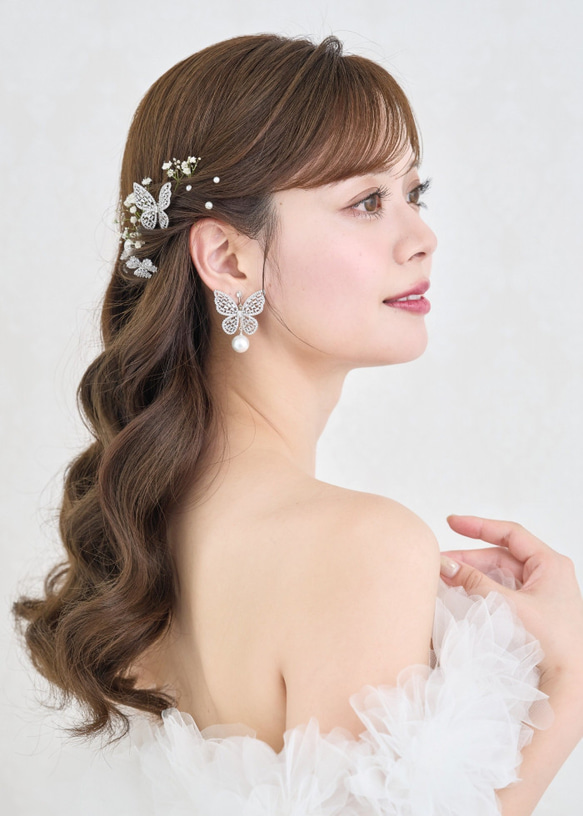 MA292　 ヘッドドレス　ウェディング 　花　小枝　アレンジ　髪飾り　成人式　結婚式　洋髪和装 卒業式 6枚目の画像