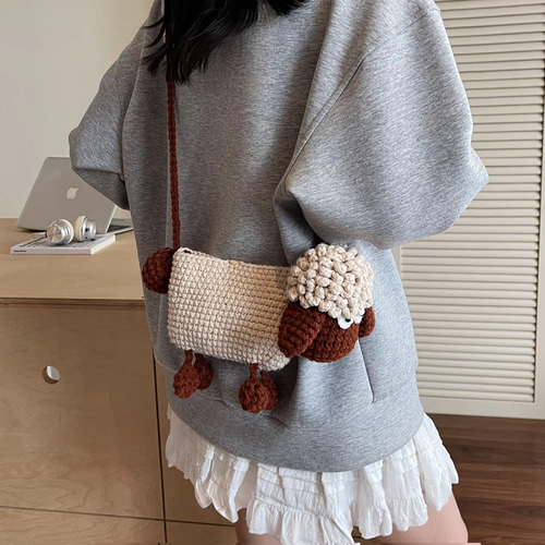 毛糸 手作り 編みぐるみ ニット人形 斜めがけバッグ スマホ収納ポーチ
