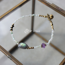 翡翠 × ラブラドライト × アメジスト × ブラックトルマリン × インド鈴