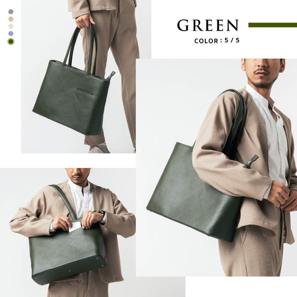 シュリンクレザー シンプル スマホポケット付き トートバッグ（cs-23） 8枚目の画像