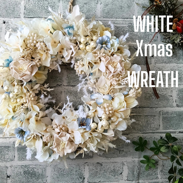 Xmas】ホワイトクリスマスリース 2025 白 花 壁掛け クリスマス飾り