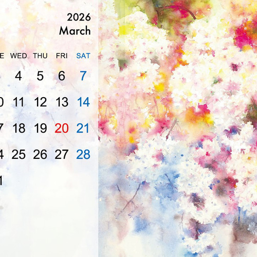 2026年 花の卓上カレンダー FlowerCalendar【透明水彩】 カレンダー