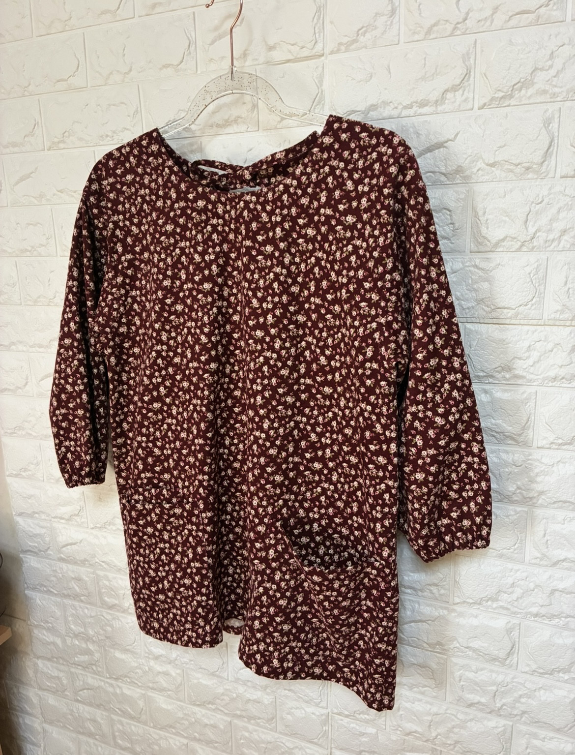 寒い日も安心！冬の割烹着！ミニ丈M サイズ シャツコール地＊✨花好きさんに