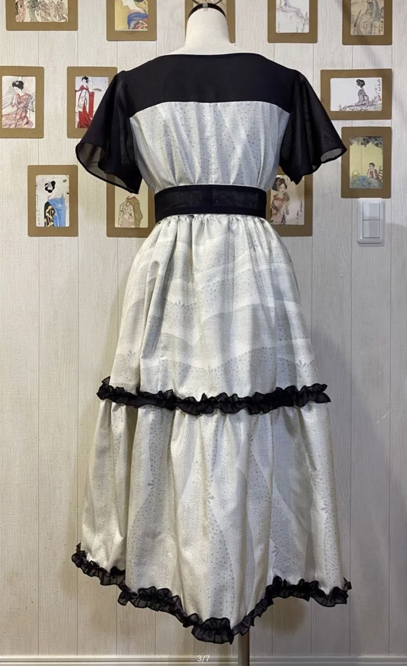 白大島紬と紗からティアードワンピース