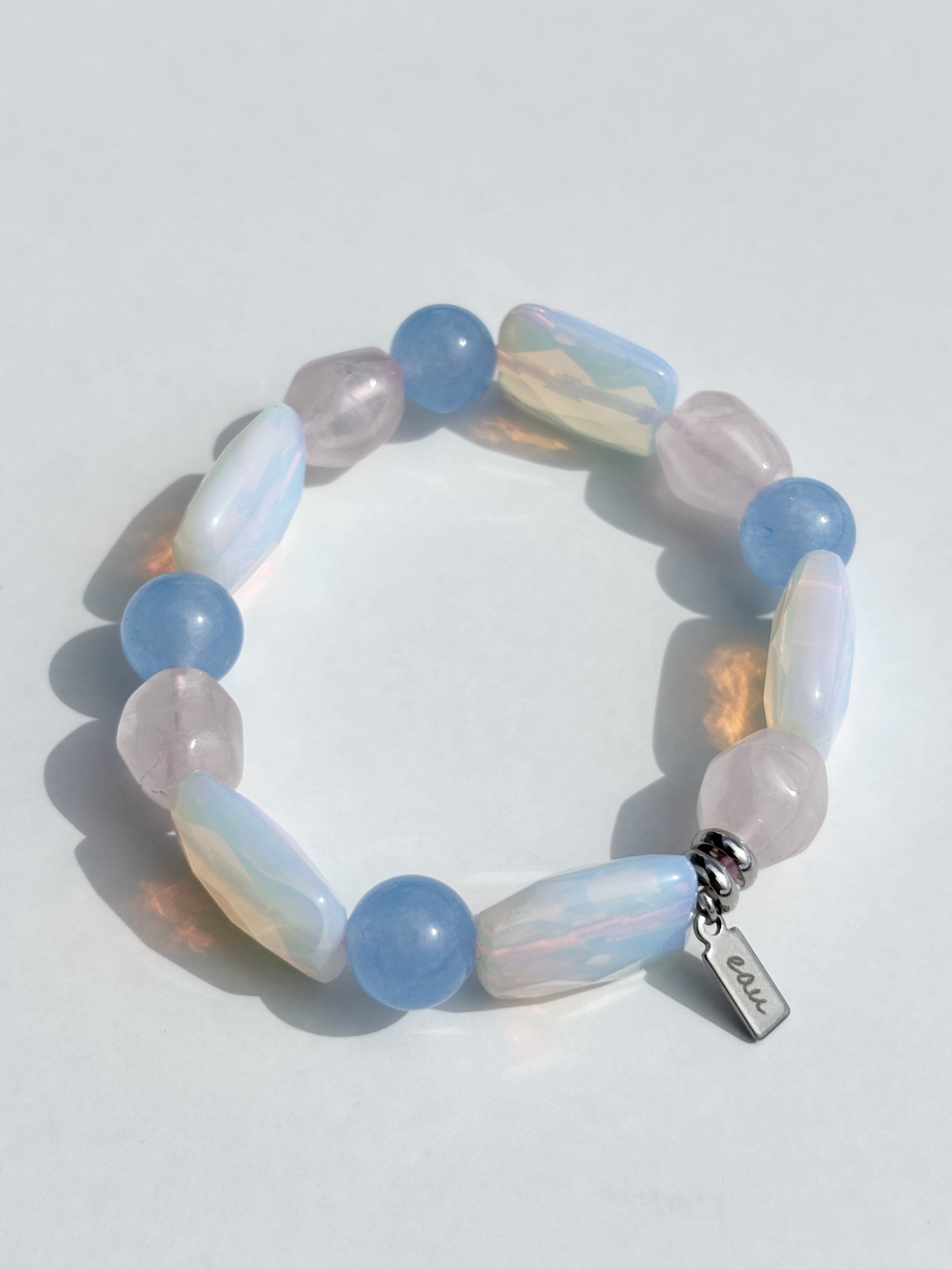 aquamarine , Synthetic Opal & rose quartz