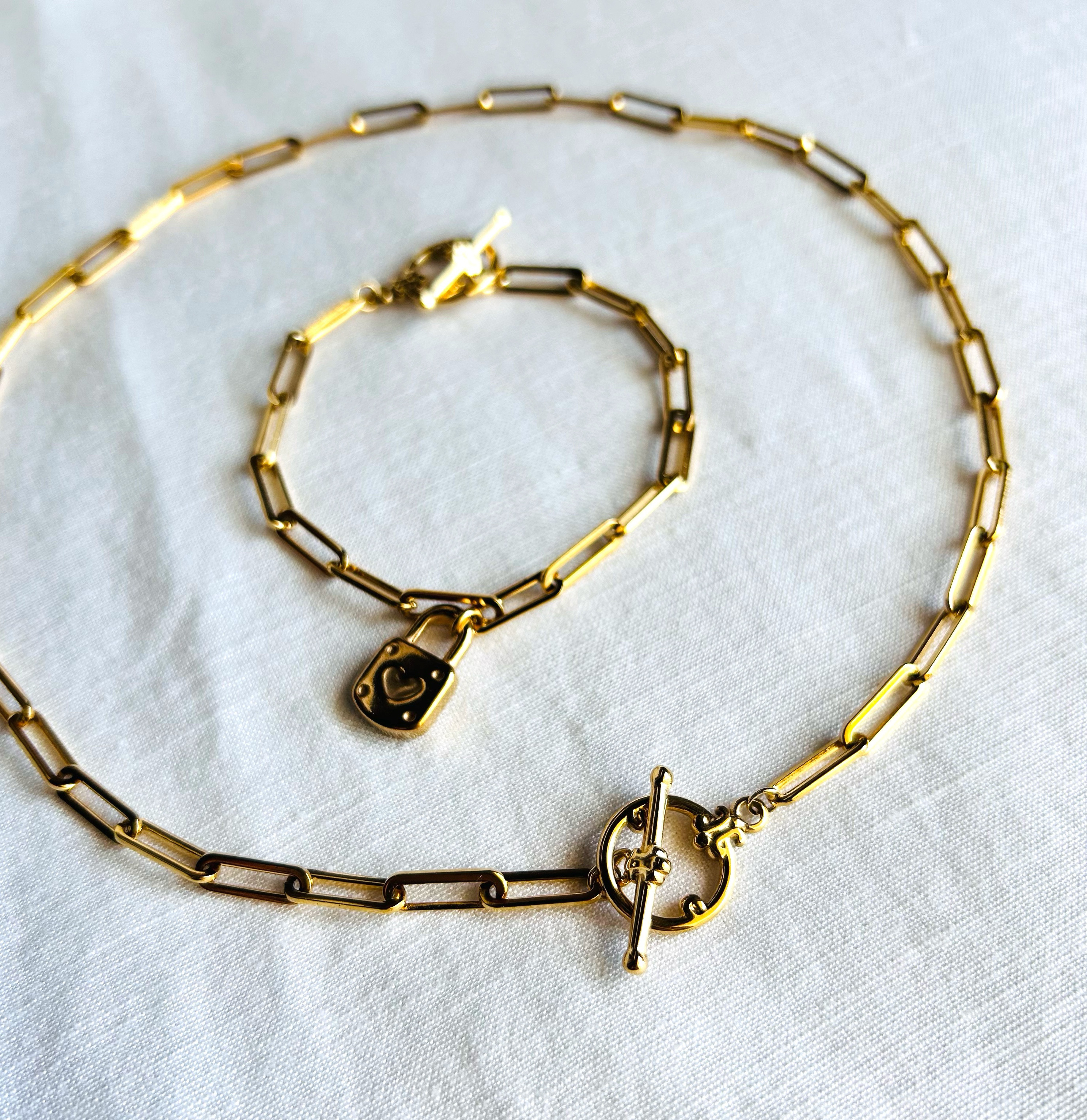 【2WAY】ペーパークリップゴールドチェーン　2 in one ネックレス＊ブレスレット＊金アレ対応316L