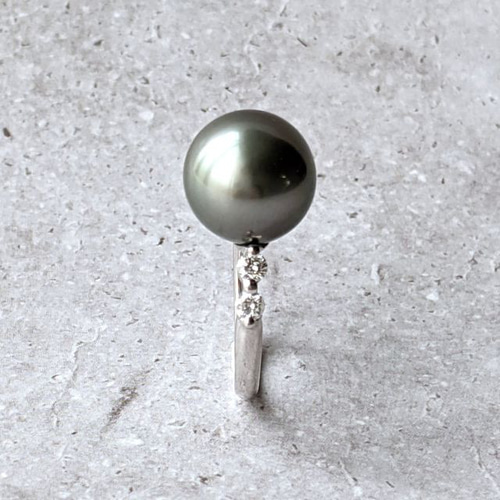 PT900 黒蝶真珠 リング 約13mm ダイヤ0.07ct プラチナ 南洋真珠 黒蝶真珠リング 13mm ダイヤモンド0.35ct / Pt900 Black South Sea