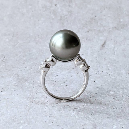 黒蝶真珠リング 13mm ダイヤモンド0.35ct / Pt900 Black South Sea