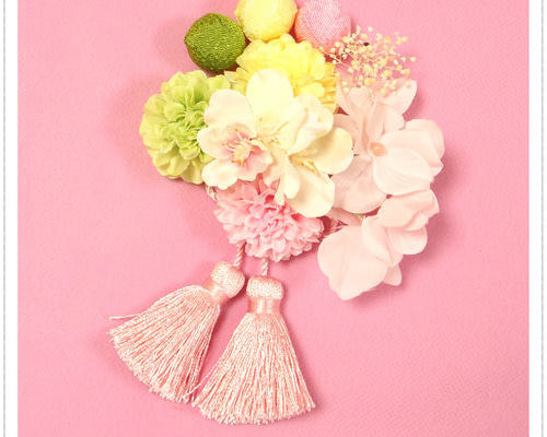 送料無料】七五三 753 髪飾り 着物 被布用 水引 3歳 7歳 和装 ピンク