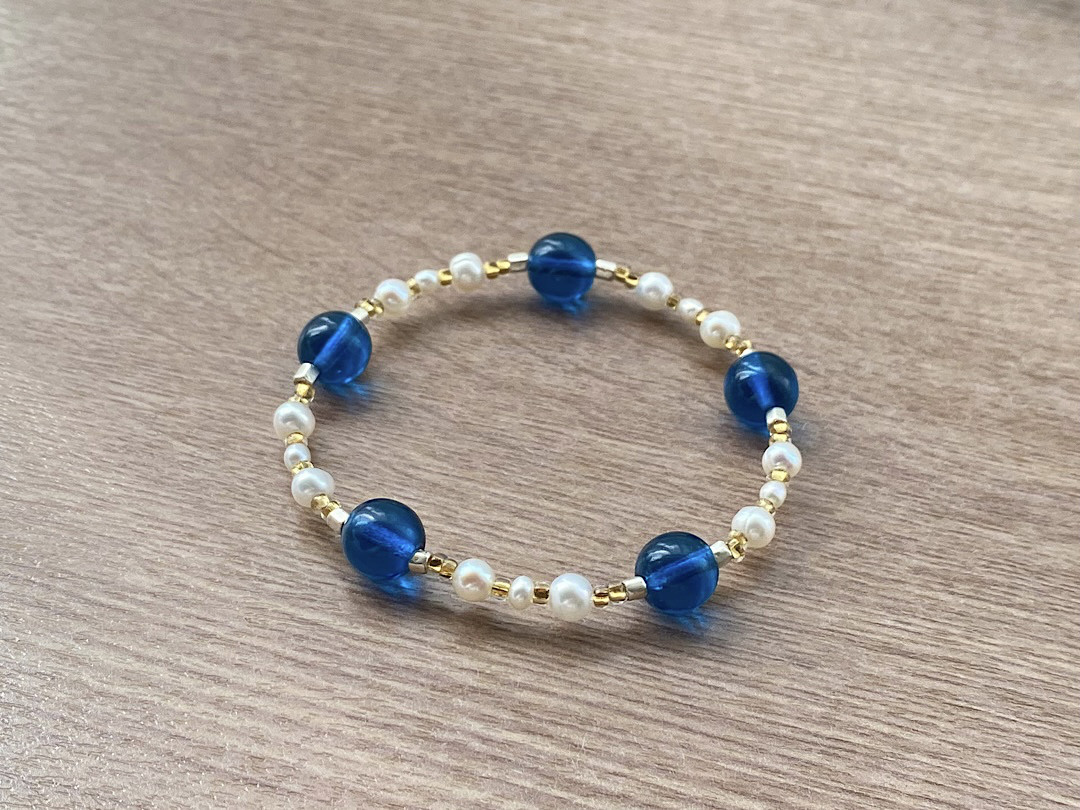 ヴィンテージビーズ パシフィックブルー パール ブレスレット