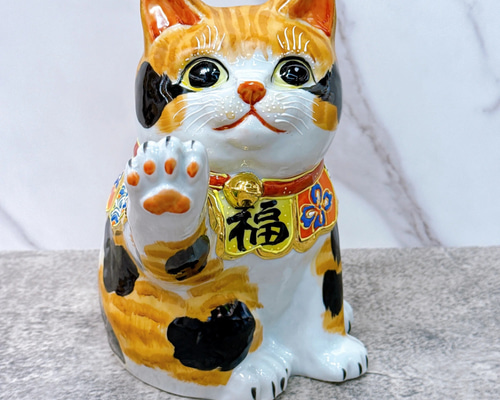 九谷焼 招き猫】 九谷焼ロング、3本毛、サイズ6.5 その他アート