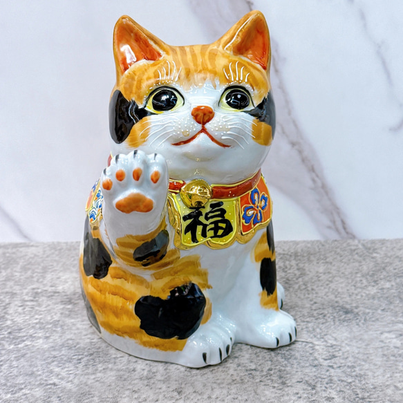 九谷焼 招き猫】 九谷焼ロング、3本毛、サイズ6.5 その他アート