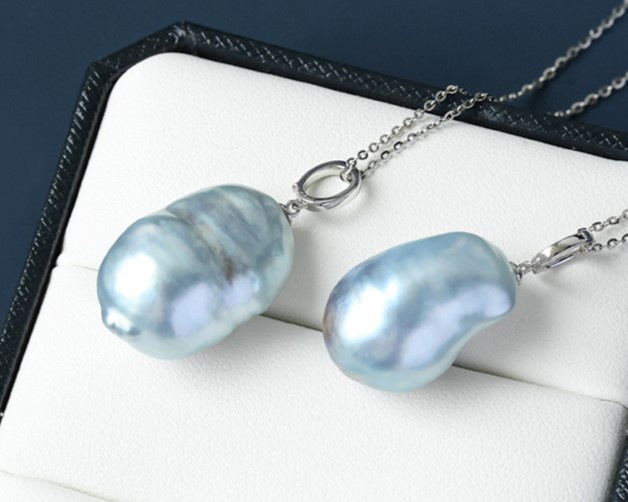 ルミナブルーブラッドバロックペンダント13-15mm天然南洋白蝶真珠18Kホワイトゴールドネックレスユニークな形状個性ファッショ