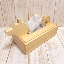 【受注制作】木製ティッシュケース｜柴犬モチーフ／ヒノキ集成材・色変更可 2枚目の画像