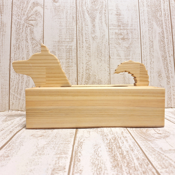 【受注制作】木製ティッシュケース｜柴犬モチーフ／ヒノキ集成材・色変更可 5枚目の画像
