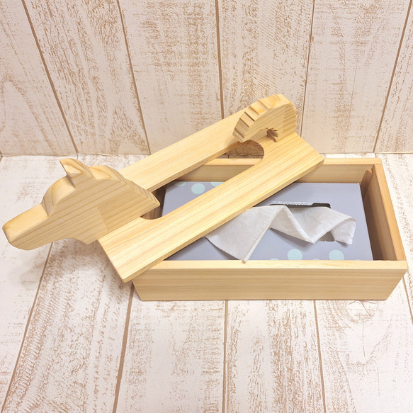 【受注制作】木製ティッシュケース｜柴犬モチーフ／ヒノキ集成材・色変更可 4枚目の画像