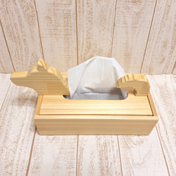 【受注制作】木製ティッシュケース｜柴犬モチーフ／ヒノキ集成材・色変更可 3枚目の画像