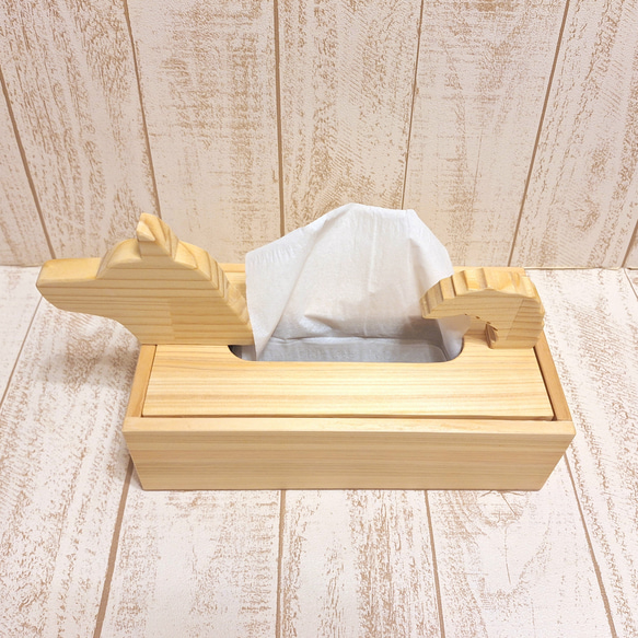 【受注制作】木製ティッシュケース｜柴犬モチーフ／ヒノキ集成材・色変更可 3枚目の画像