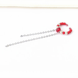 〈痛くない〉〜2way〜レッド×シルバーチェーンイヤーカフ・イヤリング・フェイクピアス(片耳用)(調節可能) 3枚目の画像