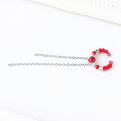 〈痛くない〉〜2way〜レッド×シルバーチェーンイヤーカフ・イヤリング・フェイクピアス(片耳用)(調節可能) 4枚目の画像