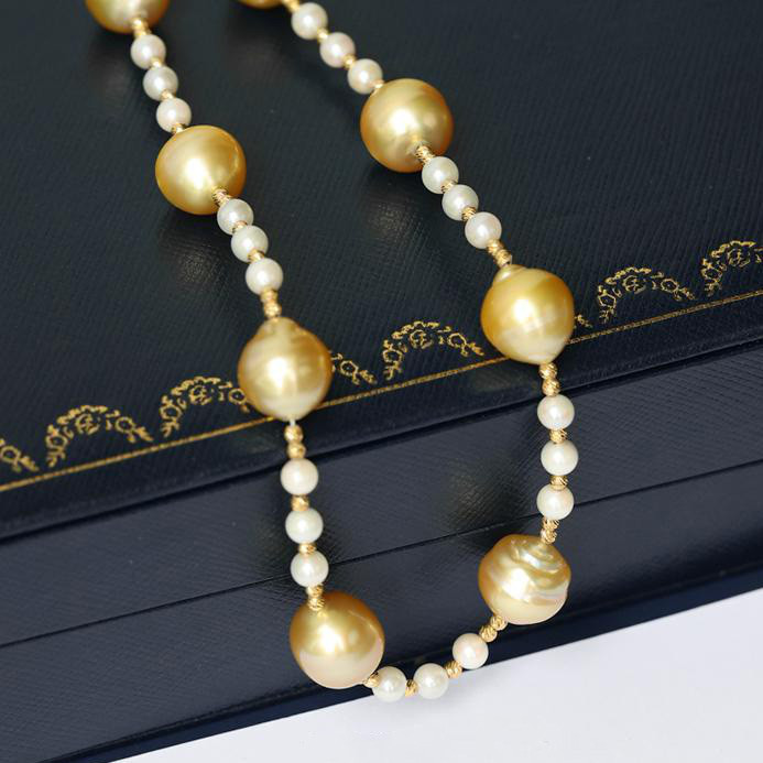 ルミナ 4-11mm 南洋ゴールドパールと日本製アコヤ真珠ネックレス、18Kゴールド調節可能デザイン、明るくエレガント、万能ギフ