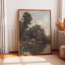 アートポスター 2枚セット　アンティーク 水辺風景画  森 自然 グリーン ベージュ グレー インテリア 4枚目の画像