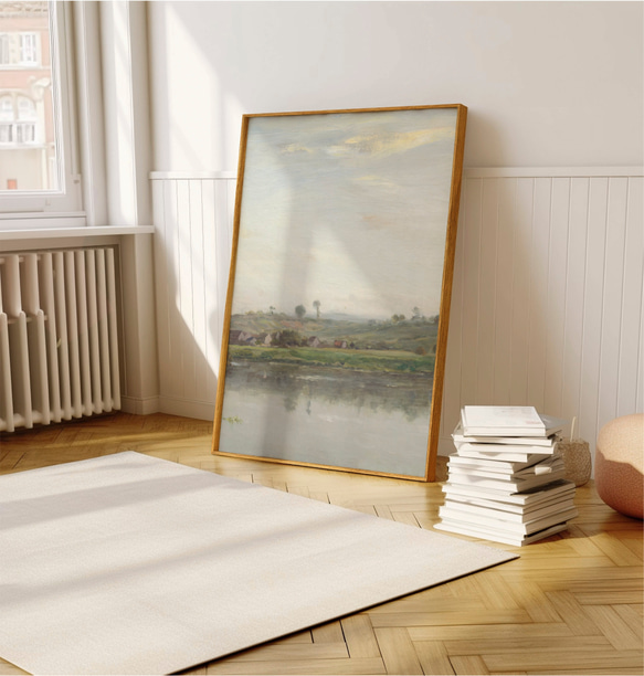 アートポスター 2枚セット　アンティーク 水辺風景画  森 自然 グリーン ベージュ グレー インテリア 5枚目の画像