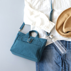 バックルミニトート＊コンパクトなサイズ感＊2way仕様（深青） 1枚目の画像