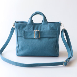 バックルミニトート＊コンパクトなサイズ感＊2way仕様（深青） 3枚目の画像