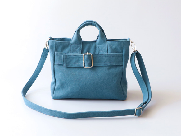 バックルミニトート＊コンパクトなサイズ感＊2way仕様（深青） 3枚目の画像