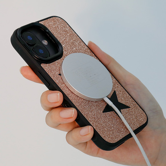 MagSafe 対応 iPhoneケース 本革 スマホケース グリッター ラメ スター 星 スマホスタンド xgsmr 5枚目の画像