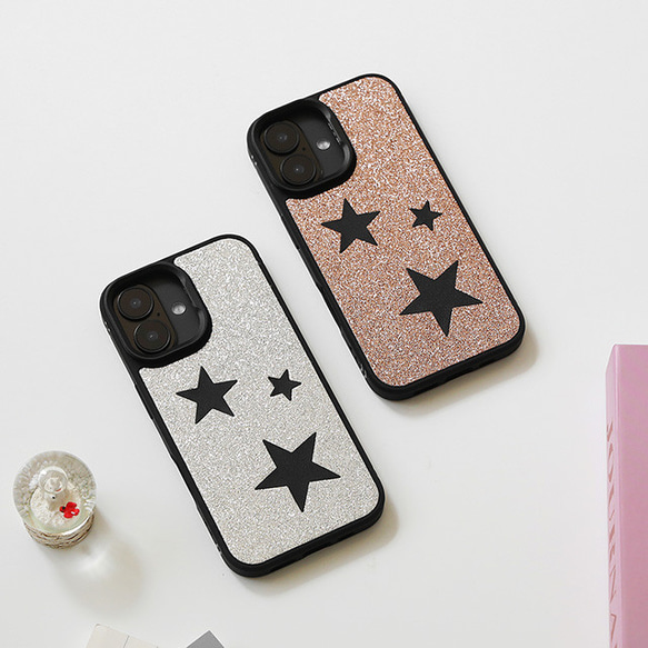 MagSafe 対応 iPhoneケース 本革 スマホケース グリッター ラメ スター 星 スマホスタンド xgsmr 18枚目の画像
