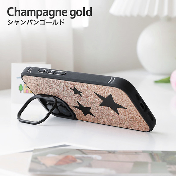 MagSafe 対応 iPhoneケース 本革 スマホケース グリッター ラメ スター 星 スマホスタンド xgsmr 8枚目の画像