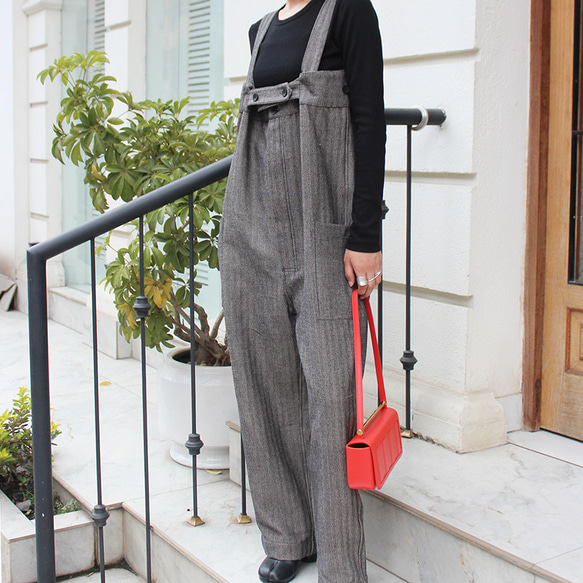 秋の新作◉ フリーサイズのペインターサロペット　ヘリンボーン 8枚目の画像