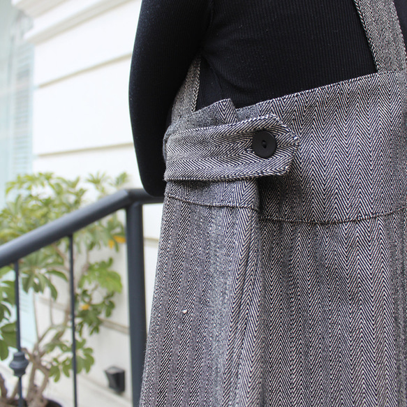 秋の新作◉ フリーサイズのペインターサロペット　ヘリンボーン 10枚目の画像