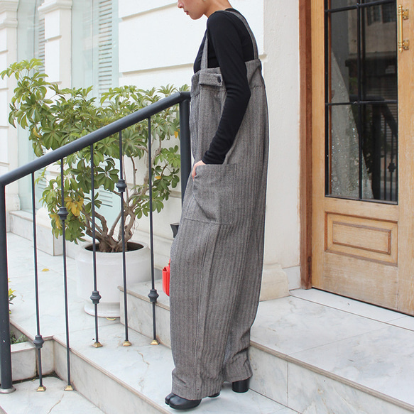 秋の新作◉ フリーサイズのペインターサロペット　ヘリンボーン 6枚目の画像