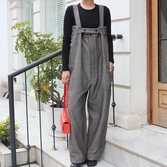 秋の新作◉ フリーサイズのペインターサロペット　ヘリンボーン 4枚目の画像