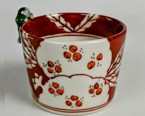 赤絵手 柘榴文様 一閑人蕎麦猪口（赤・一閑人は緑） 【陶祥窯・有田焼