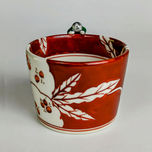 赤絵手 柘榴文様 一閑人蕎麦猪口（赤・一閑人は緑） 【陶祥窯・有田焼