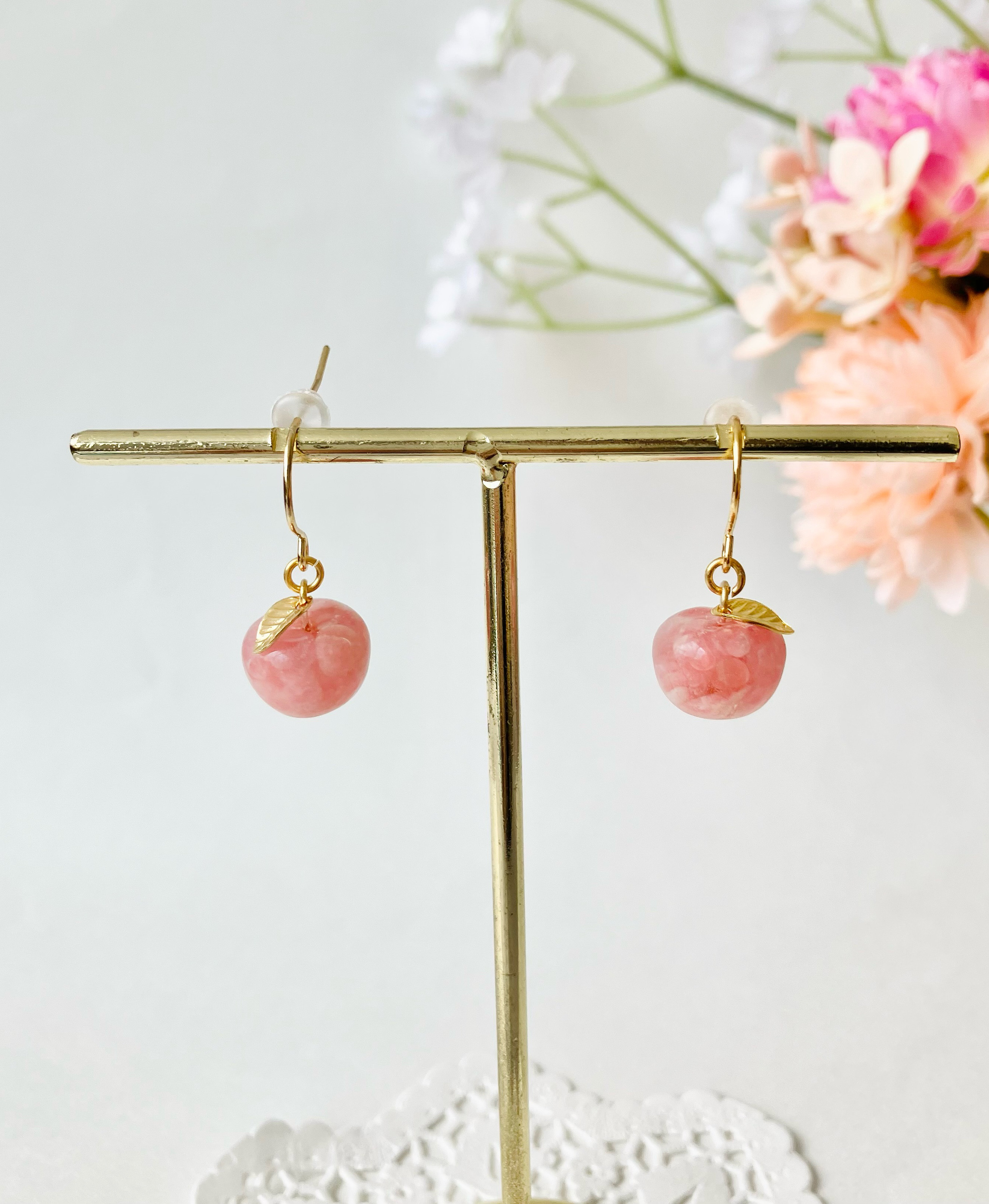 【Daily Apple】【ピアス・イヤリング】　インカローズ(ロードクロサイト)桜りんご アルゼンチン産　桜　さくら