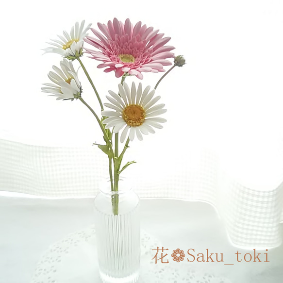 現品限り】❁ピンクガーベラとマーガレットのクレイフラワーセット