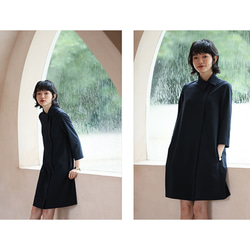 上品なネイビーが肌を明るく見せる、斜めに流れるフロントが印象的なシャツワンピース。#776 10枚目の画像