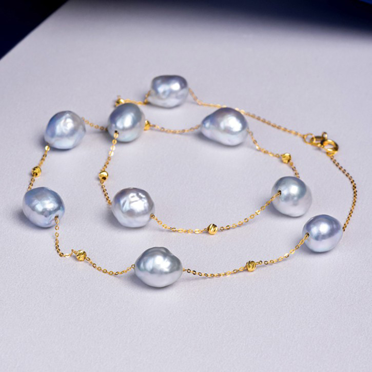 ルミナ 10-11mm 南洋ホワイトバロックパールネックレス シルバー ブルー カスミソウデザイン 不規則な形 温かみのある光沢